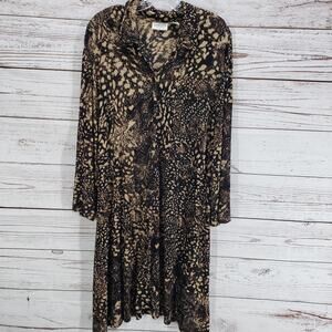 Chico's Travelers Brown Paisley Slinky Button Front Long Sleeve Dress Size 3